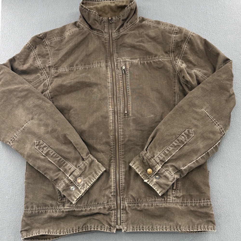 Kuhl S Jacket Brown Canvas Full Zip Workwear Field Coat Rugged Cabincore Utility